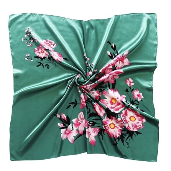 Green Floral Silky Scarf 